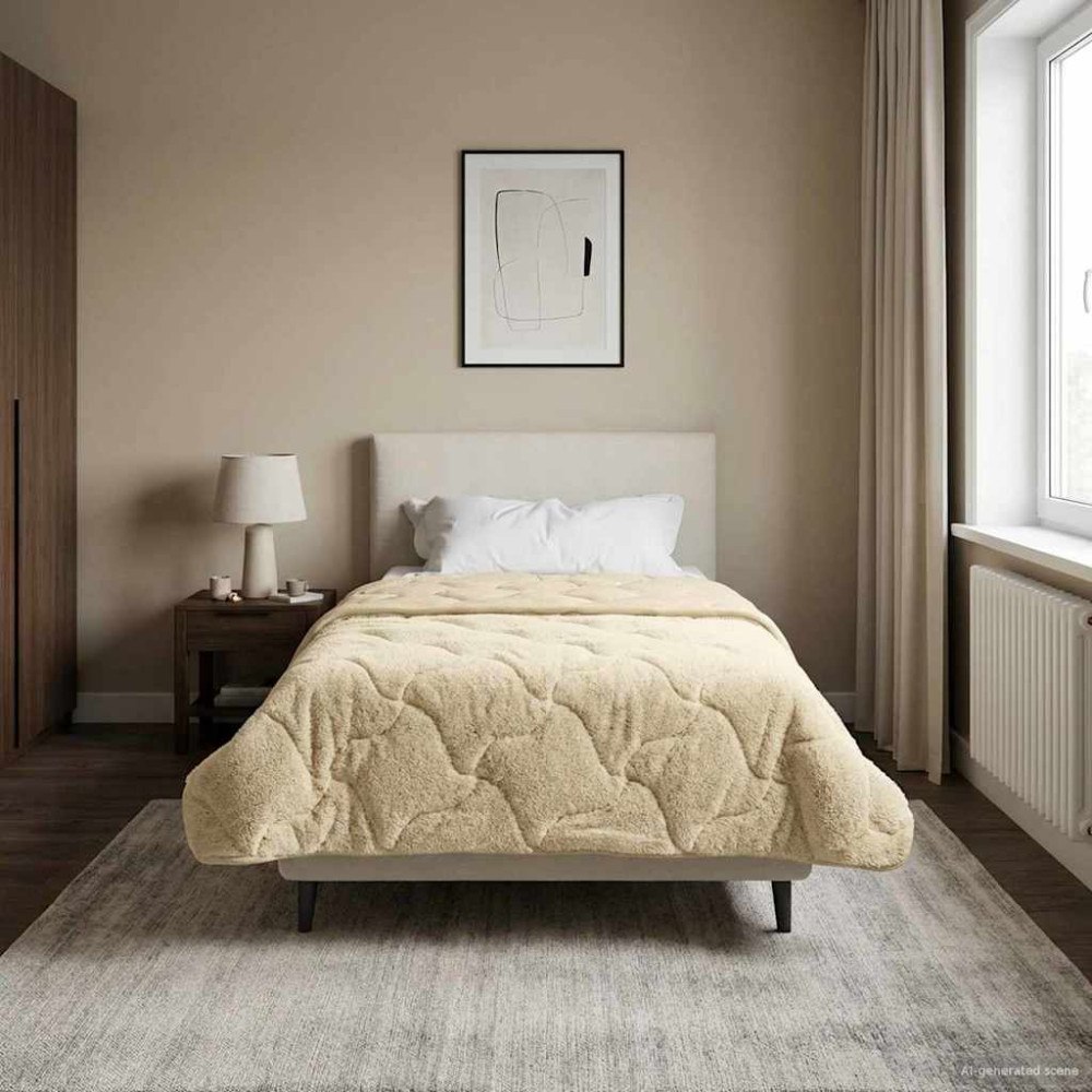 vidaXL Full Års-Duvet Kräm 155 x 200 cm Mikrofiber och Teddyfleece