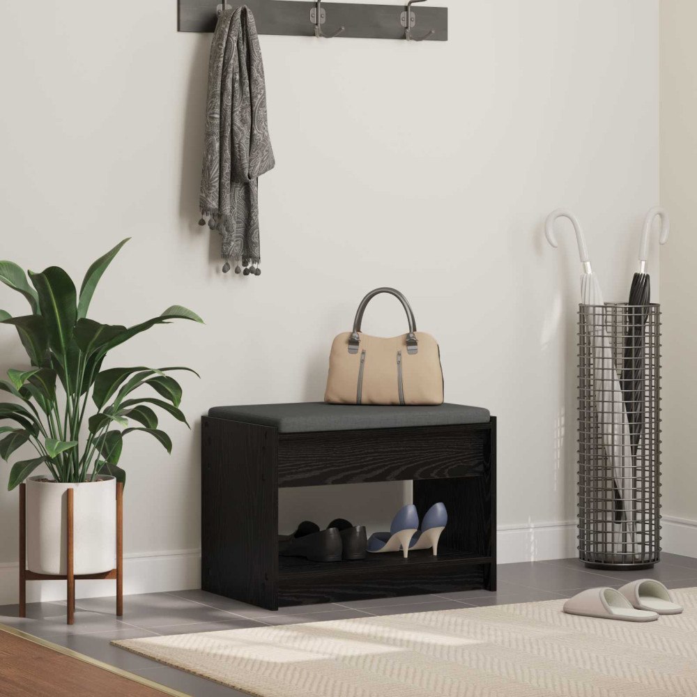 vidaXL Hallbänk Svart Ek 63 x 38 x 45 cm Konstruerat Trä och Tyg