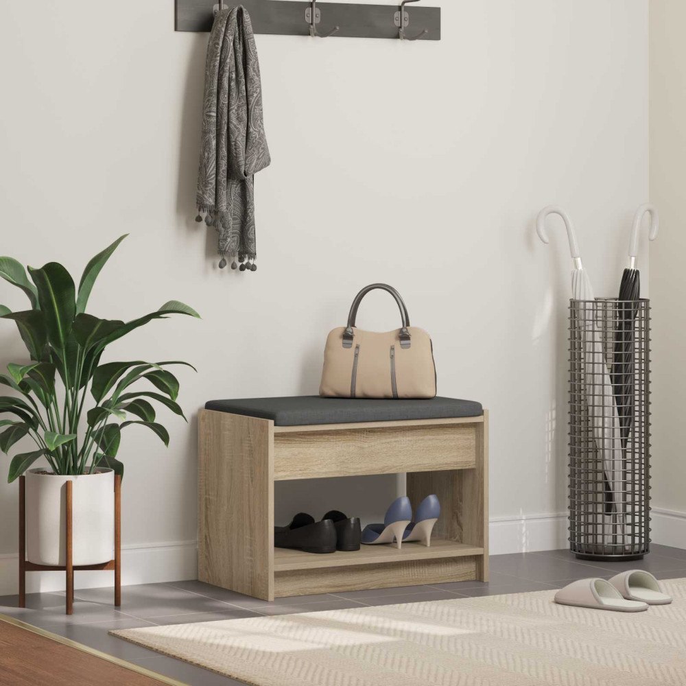 vidaXL Hallbänk Sonoma-ek 63 x 38 x 45 cm Konstruerat Trä och Tyg