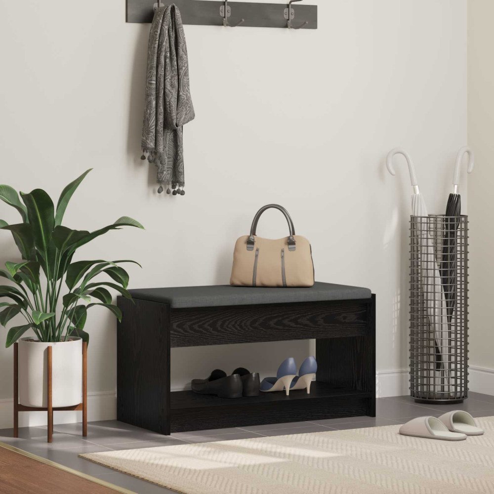 vidaXL Hallbänk Svart Ek 83 x 38 x 45 cm Konstruerat Trä och Tyg