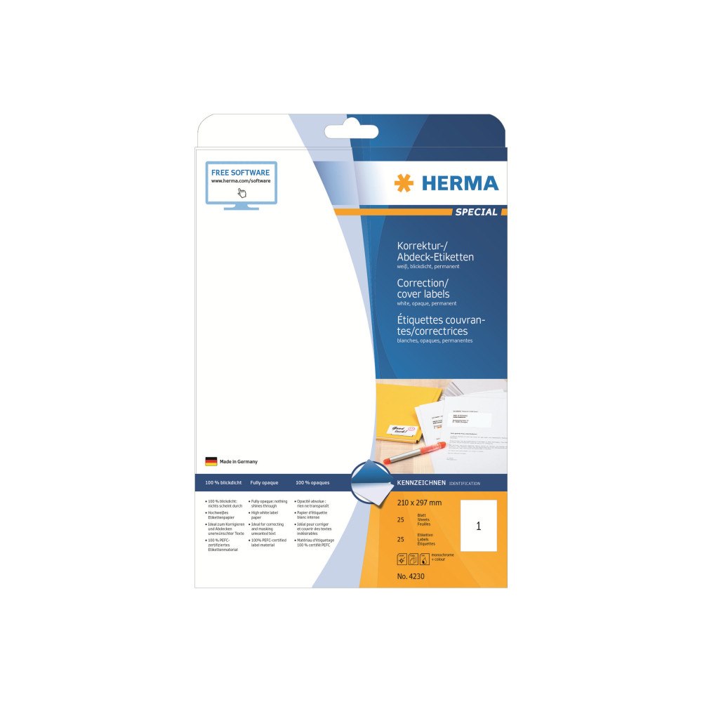 HERMA HERMA Special - permenenta självhäftande matta ogenomskinliga korrigerings/täcknings-pappersetiketter - 25 etikett (er)...