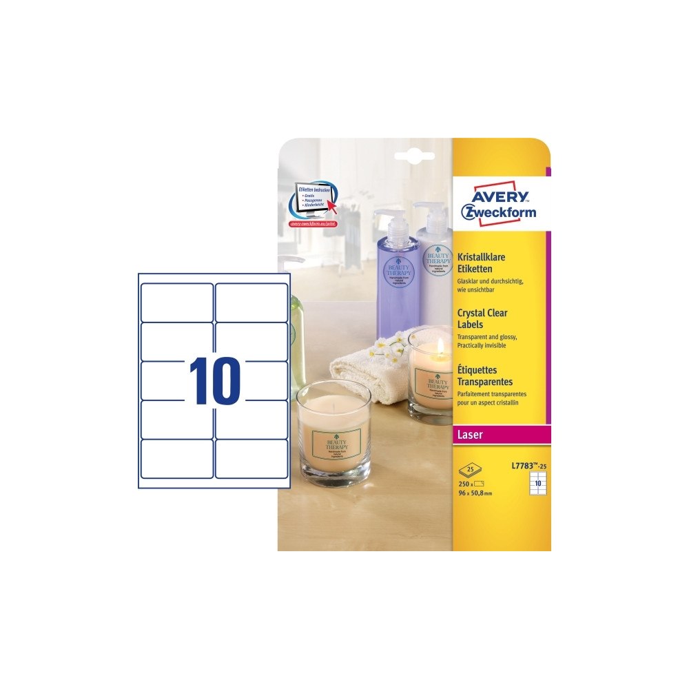 AVERY Etiketter Avery 96x50,8 mm, transparenta, kristallklara, per...