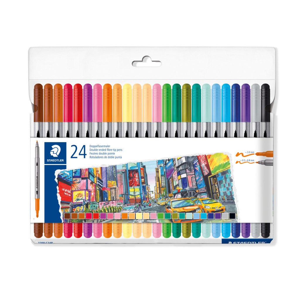 Staedtler A/S Douple-ended fibre tip pens pastel & Standard 24 colors