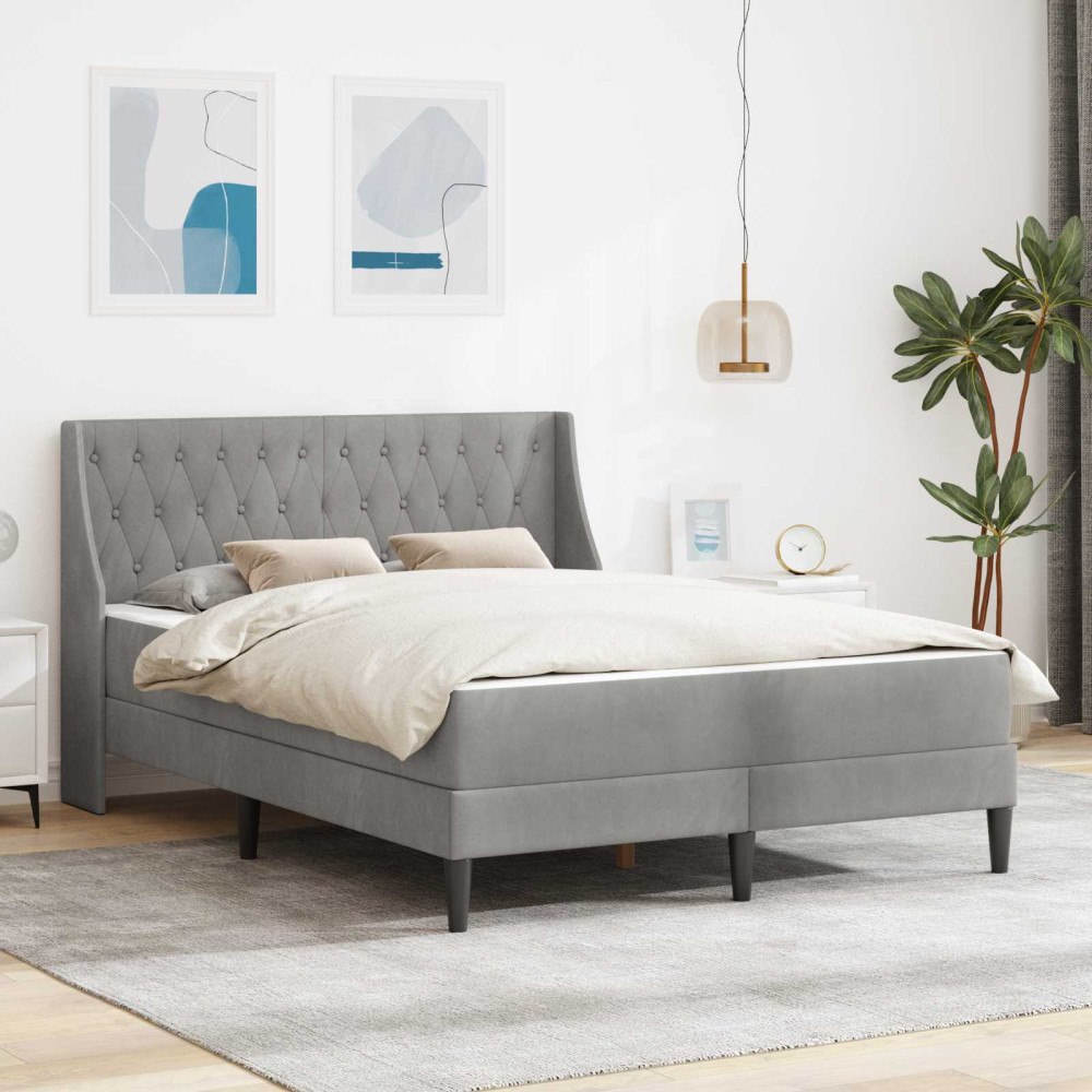 vidaXL Sängram med madrass med madrass Ljusgrå 140 x 200 cm Sammet