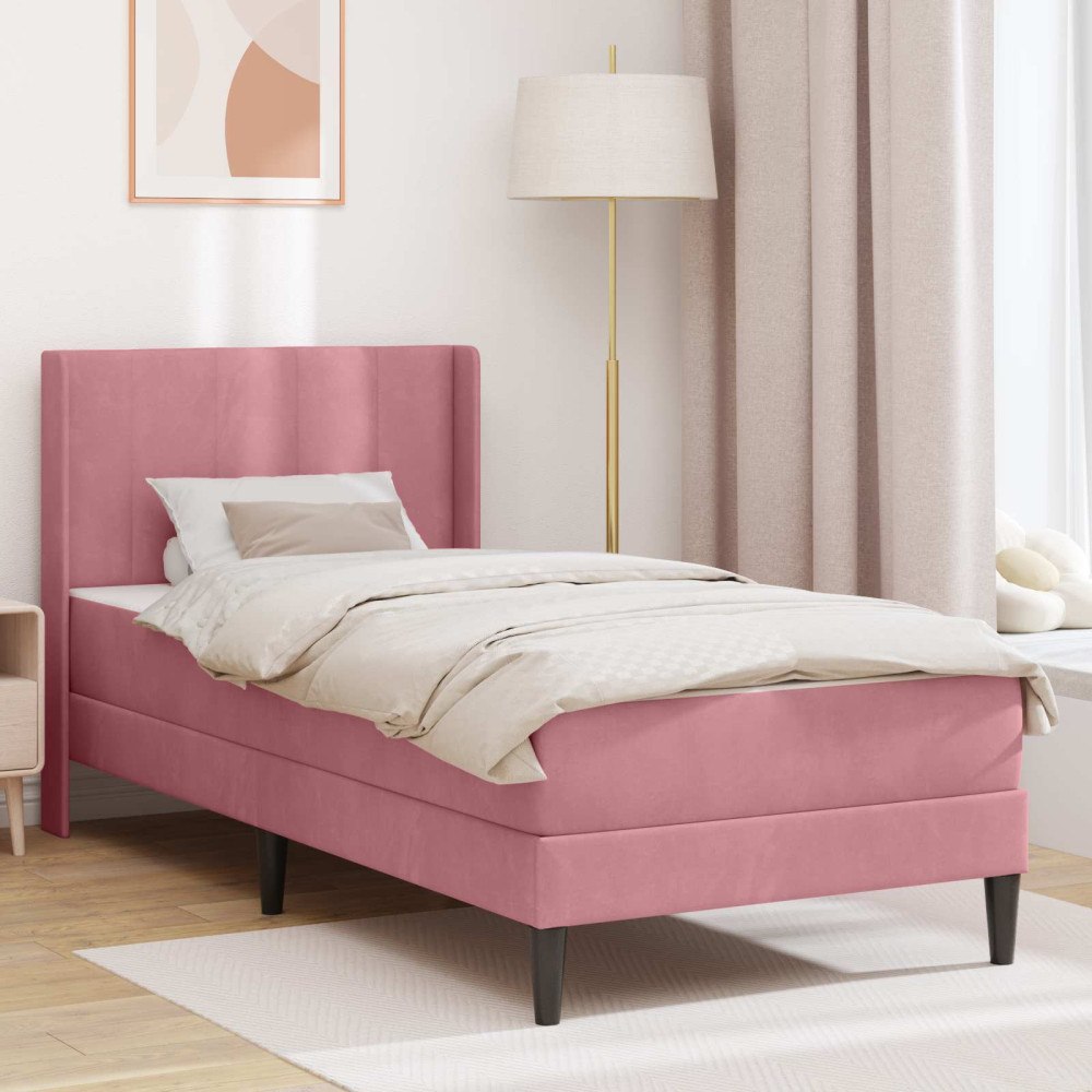vidaXL Sängram med madrass med huvudgavel Rosa 90 x 190 cm Sammet