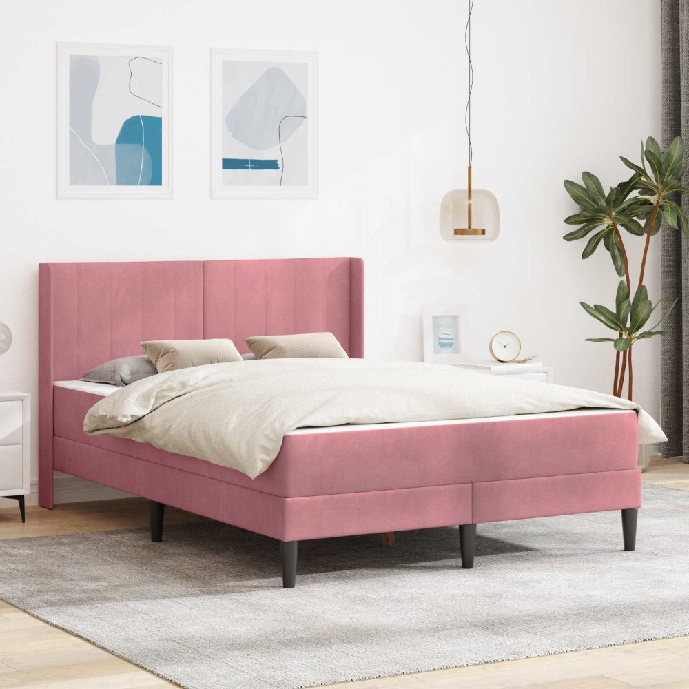 vidaXL Sängram med madrass med huvudgavel Rosa 160 x 200 cm Sammet