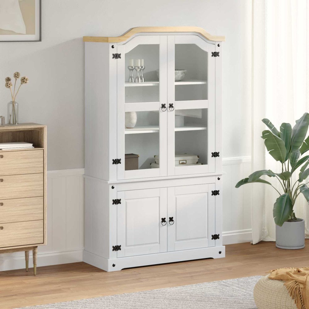 vidaXL Visningsskåp Vit 103.5 x 42 x 180 cm Massiv furu