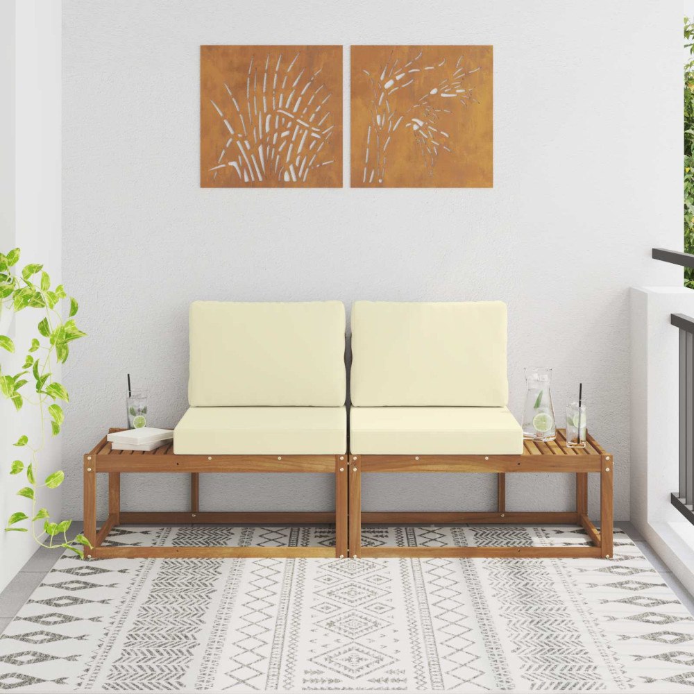 vidaXL Modulsoffa utomhus med kudde 2 Stycke Naturlig och Grädde