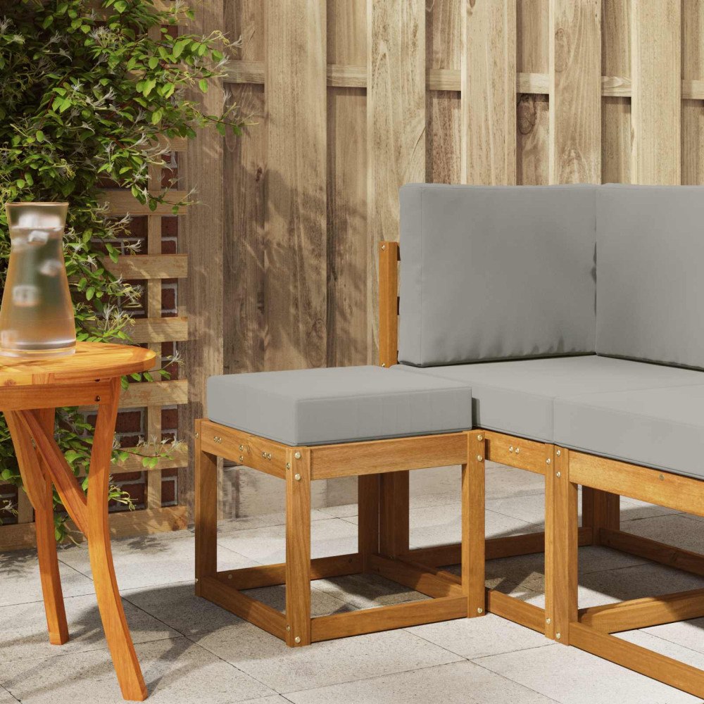 vidaXL Pallbänk med kudde Naturlig och Ljus Grå 43 x 43 x 37 cm