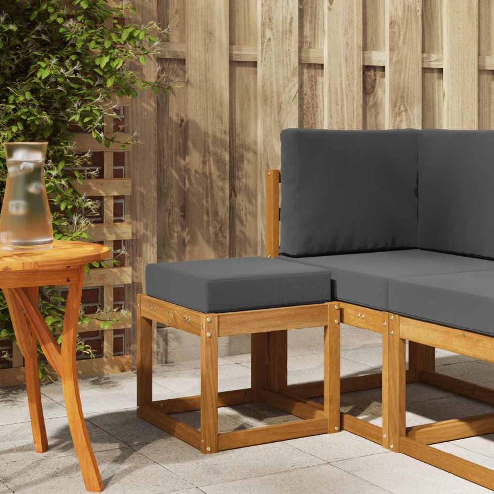 vidaXL Pallbänk med kudde Naturlig och Antracit 43 x 43 x 37 cm