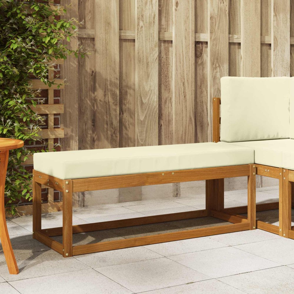 vidaXL Utomhus Stolbänk med kudde Naturlig och Grädde 115 x 43 x 45 cm