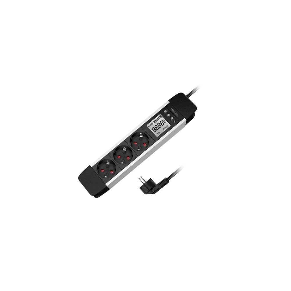 LogiLink LOGILINK 3-way socket strip,bl/sil LCD display,real-time ene...