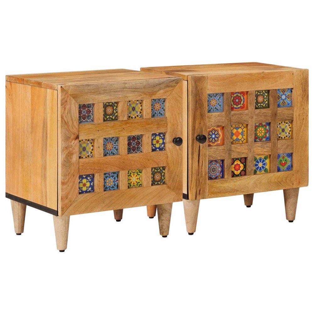vidaXL Nattduksbord 2 pcs Naturfärg 40 x 33,5 x 46 cm Massivt mangoträ