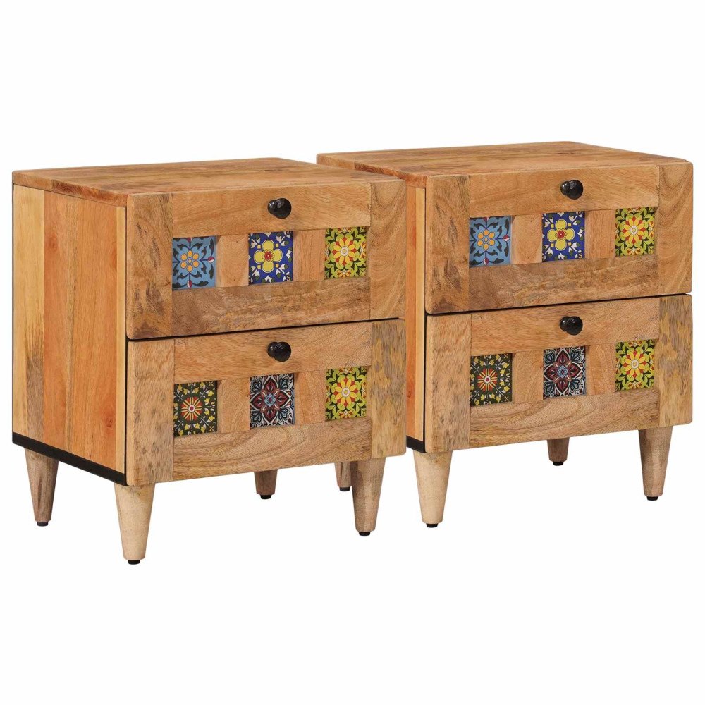 vidaXL Nattduksbord 2 pcs Naturfärg 40 x 33,5 x 46 cm Massivt mangoträ