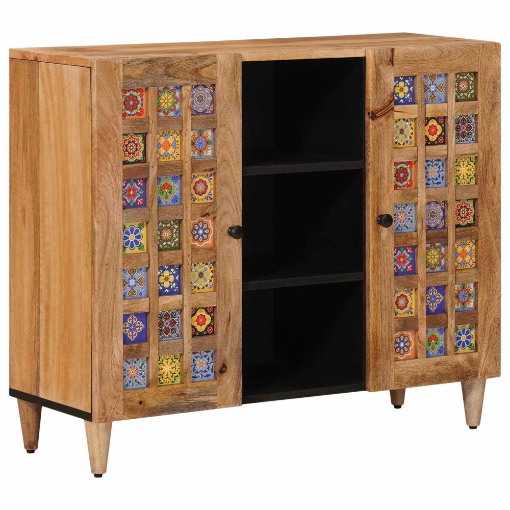 vidaXL Sideboard med dörr Naturfärg 90 x 33,5 x 75 cm Massivt mangoträ