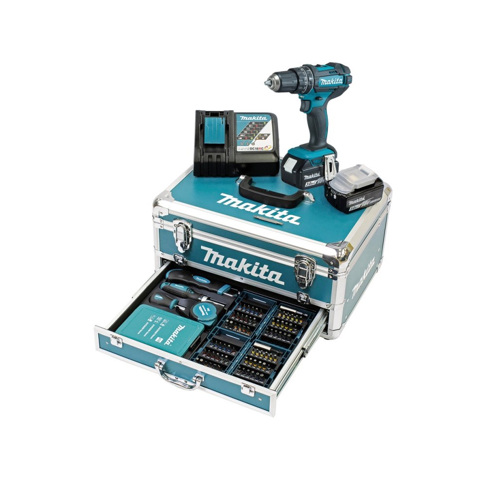 Makita Makita DHP482RFX9 - slagborrmaskin/skruvdragare - sladdlös - 2 batterier, laddare medföljer