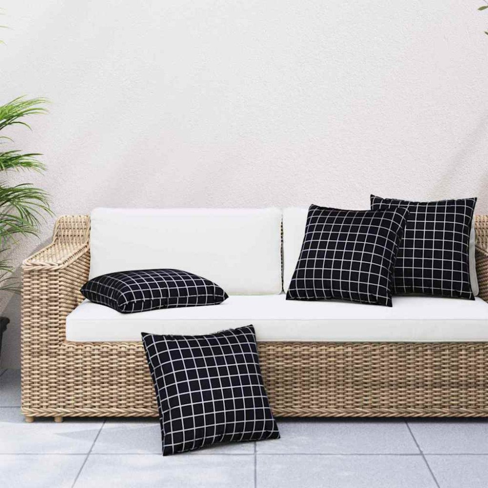 vidaXL Spridda Kuddar 4 pcs Svart Rutigt 50 x 50 cm Polyester Tyg