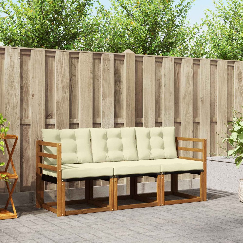 vidaXL Utomhussoffset med kudde 3 pcs Naturlig och Grädde