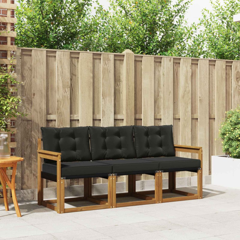vidaXL Utomhussoffset med kudde 3 pcs Naturlig och svart