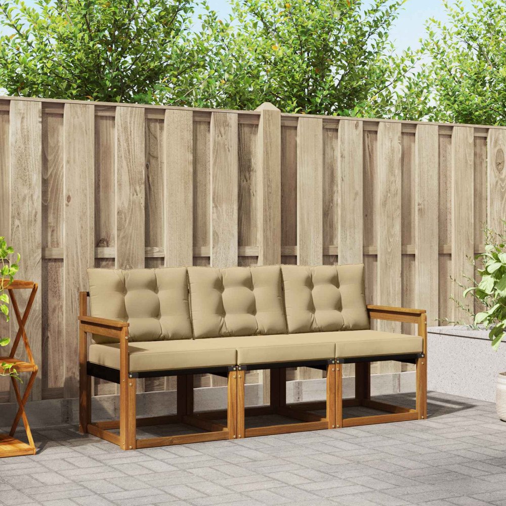 vidaXL Utomhussoffset med kudde 3 pcs Naturlig och Beige