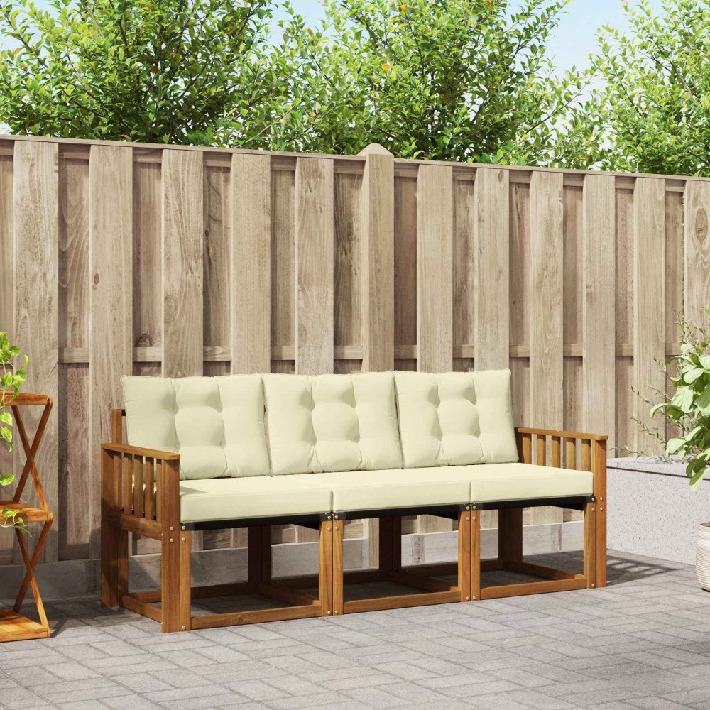 vidaXL Utomhussoffset med kudde 3 pcs Naturlig och Grädde