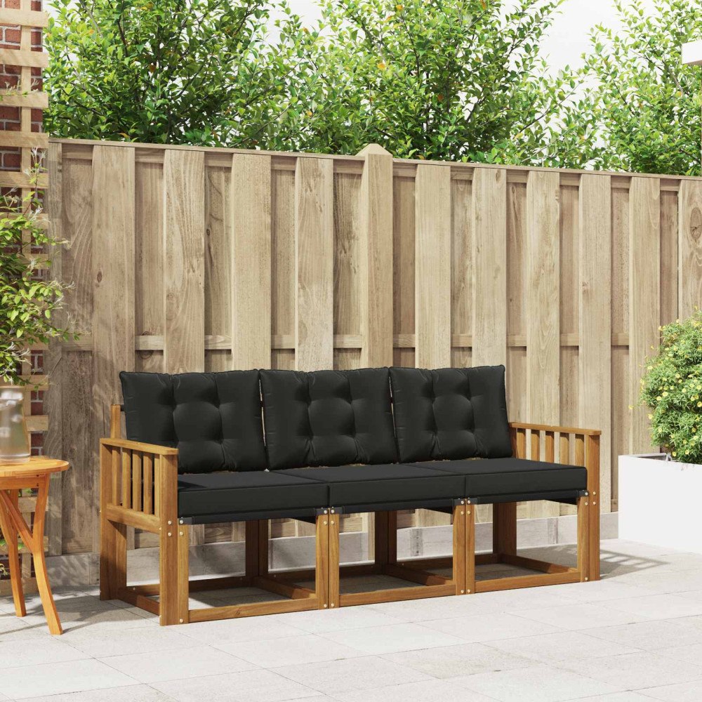 vidaXL Utomhussoffset med kudde 3 pcs Naturlig och svart