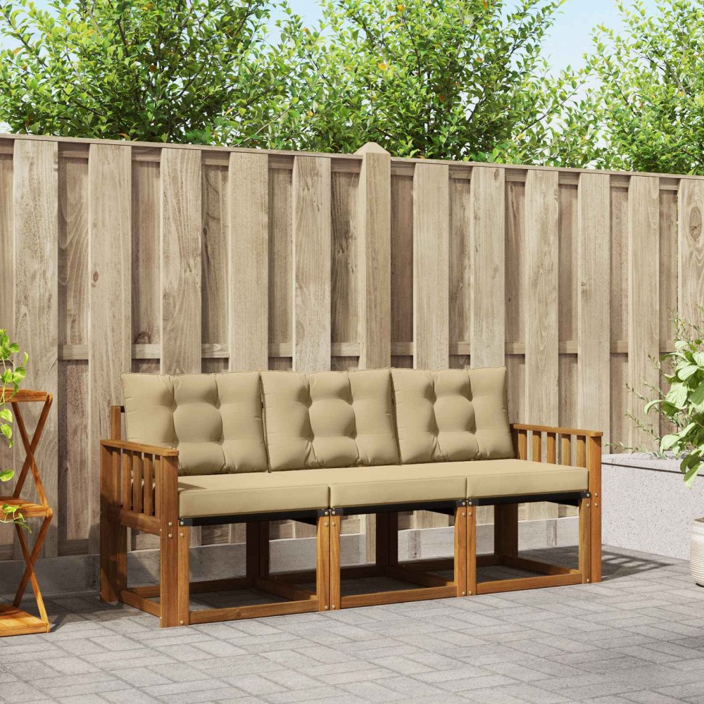 vidaXL Utomhussoffset med kudde 3 pcs Naturlig och Beige