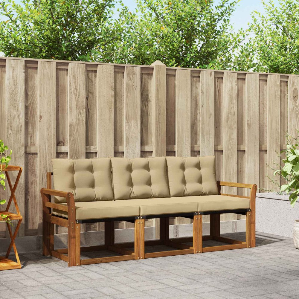 vidaXL Utomhussoffset med kudde 3 pcs Naturlig och Beige