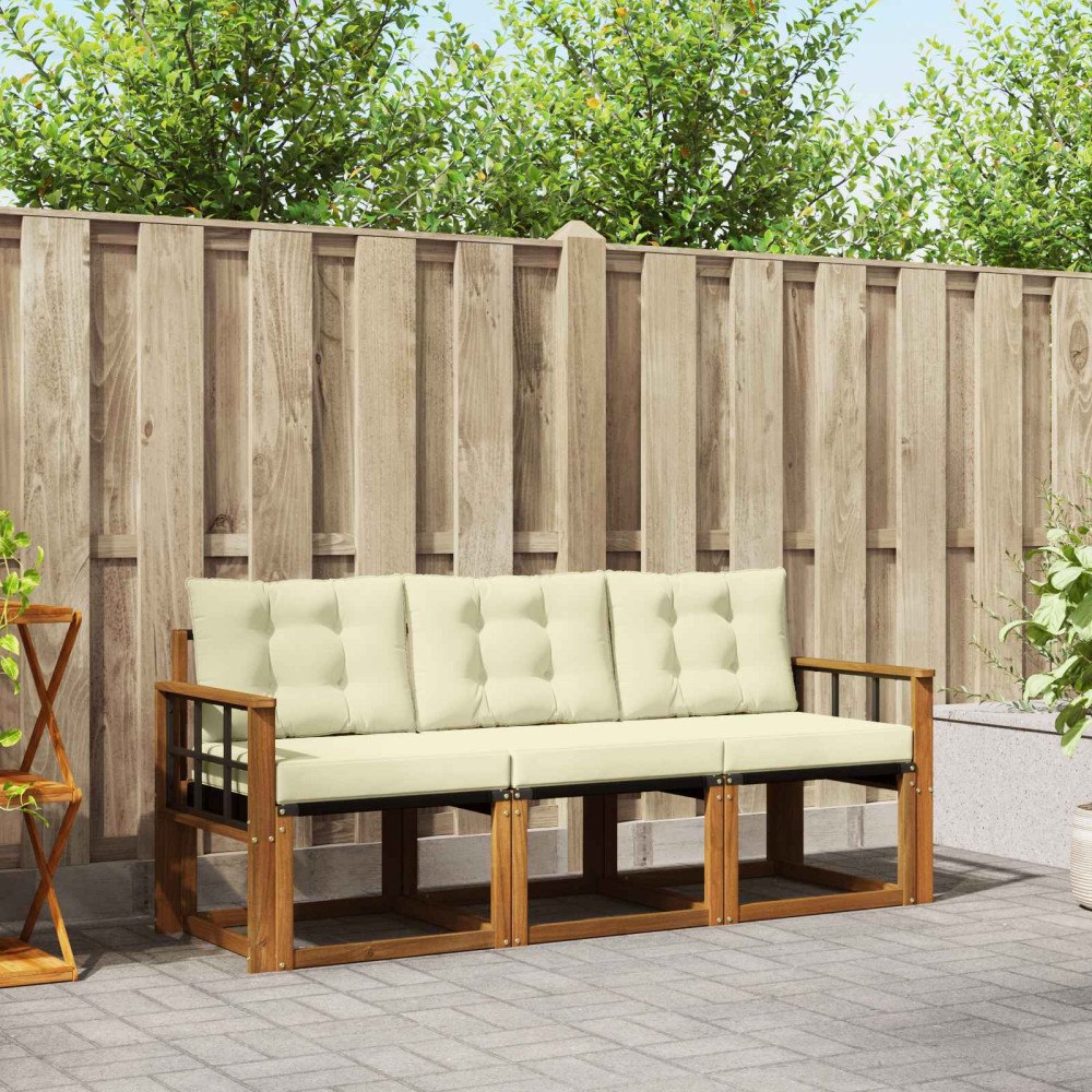 vidaXL Utomhussoffset med kudde 3 pcs Naturlig och Grädde