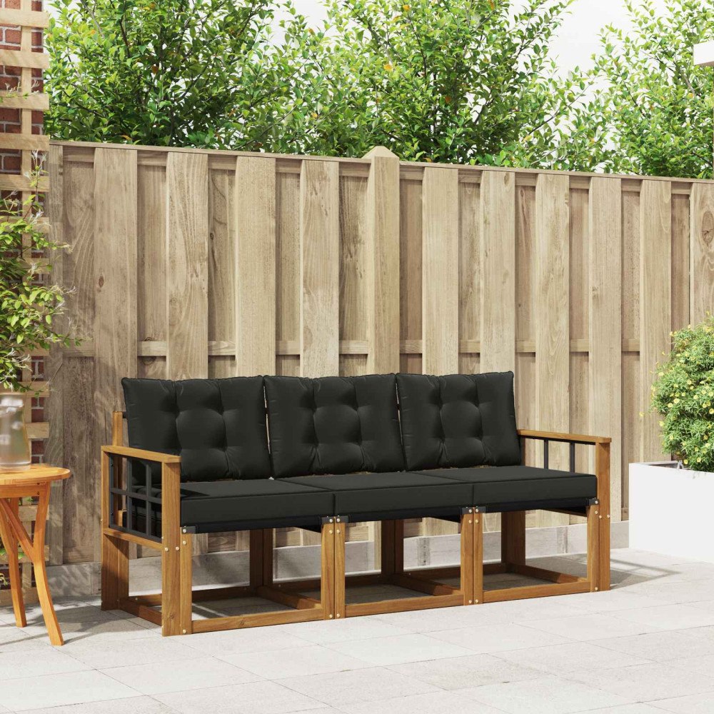 vidaXL Utomhussoffset med kudde 3 pcs Naturlig och svart