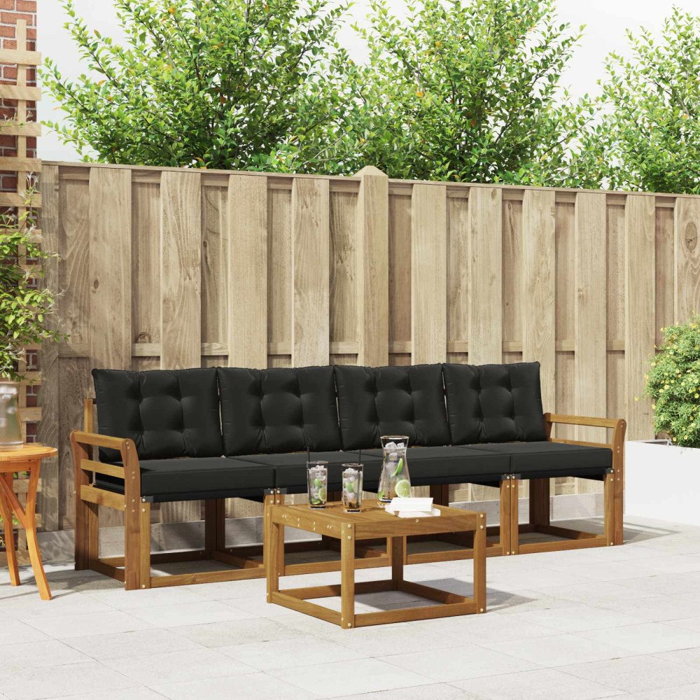 vidaXL Utomhussoffset med kudde 5 pcs Naturlig och svart