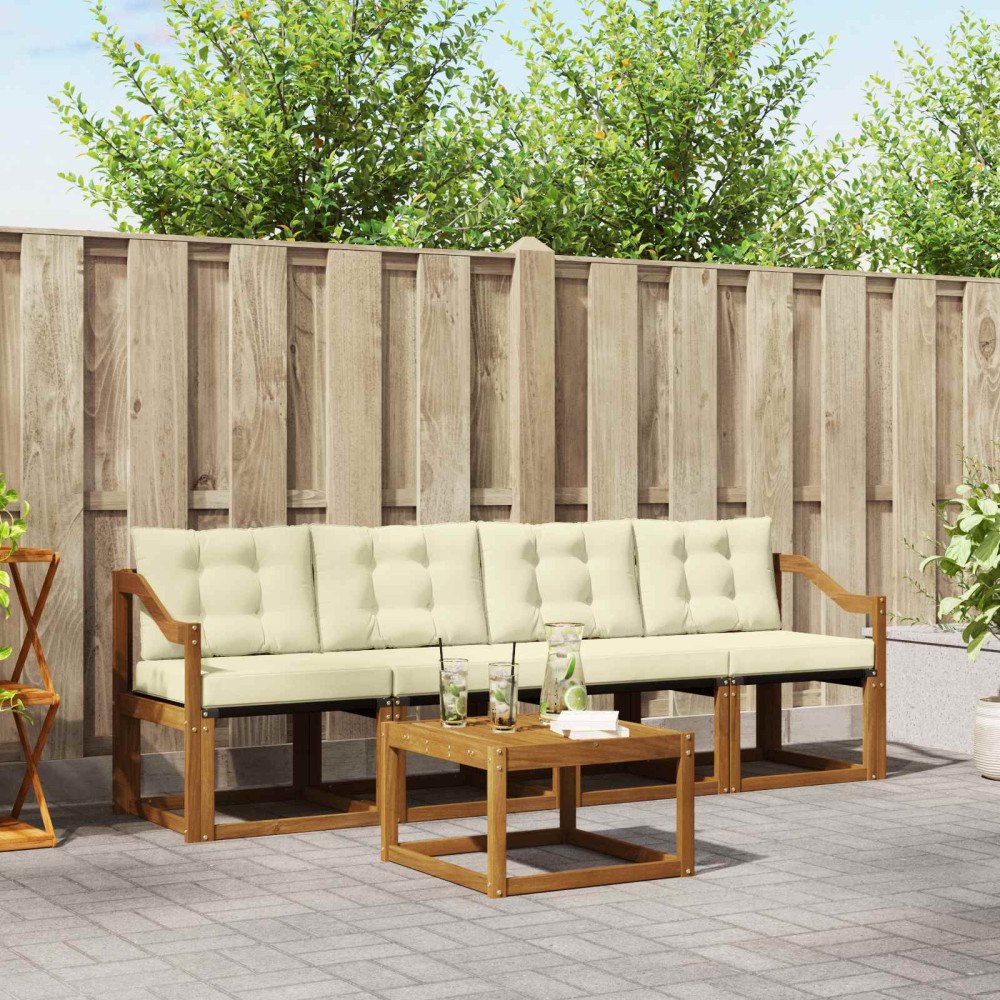 vidaXL Utomhussoffset med kudde 5 pcs Naturlig och Grädde