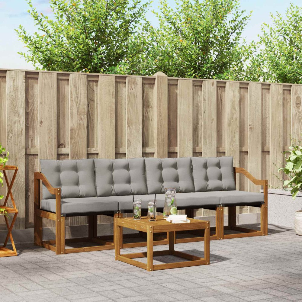 vidaXL Utomhussoffset med kudde 5 pcs Naturlig och Ljus Grå