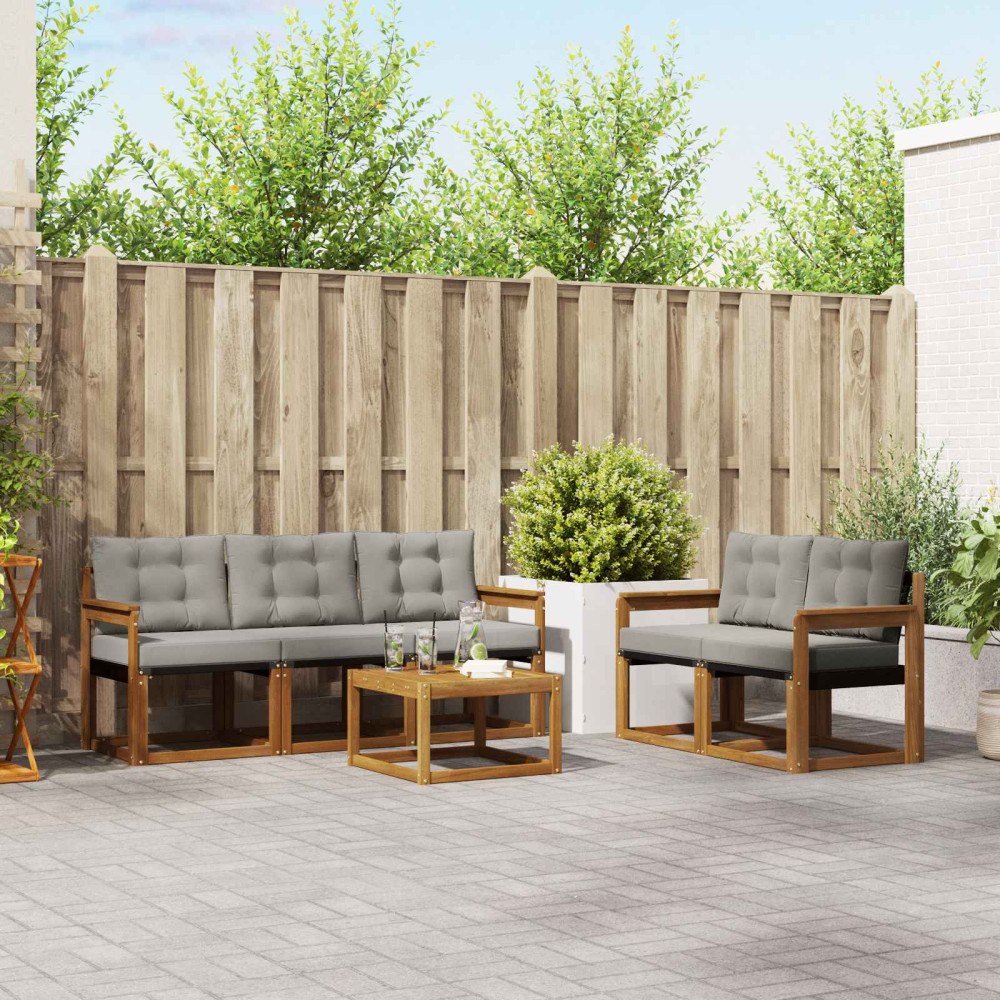 vidaXL Utomhussoffset med kudde 6 pcs Naturlig och Ljus Grå