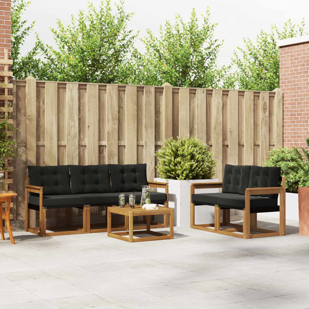 vidaXL Utomhussoffset med kudde 6 pcs Naturlig och svart