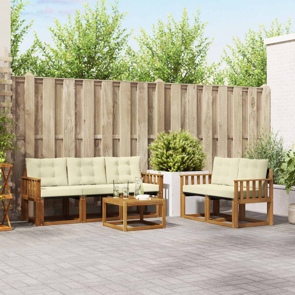 vidaXL Utomhussoffset med kudde 6 pcs Naturlig och Grädde