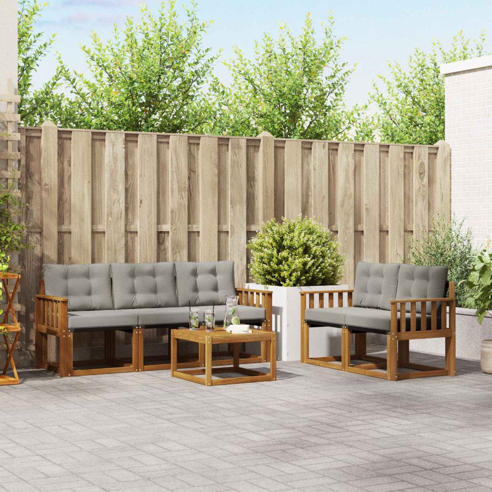 vidaXL Utomhussoffset med kudde 6 pcs Naturlig och Ljus Grå