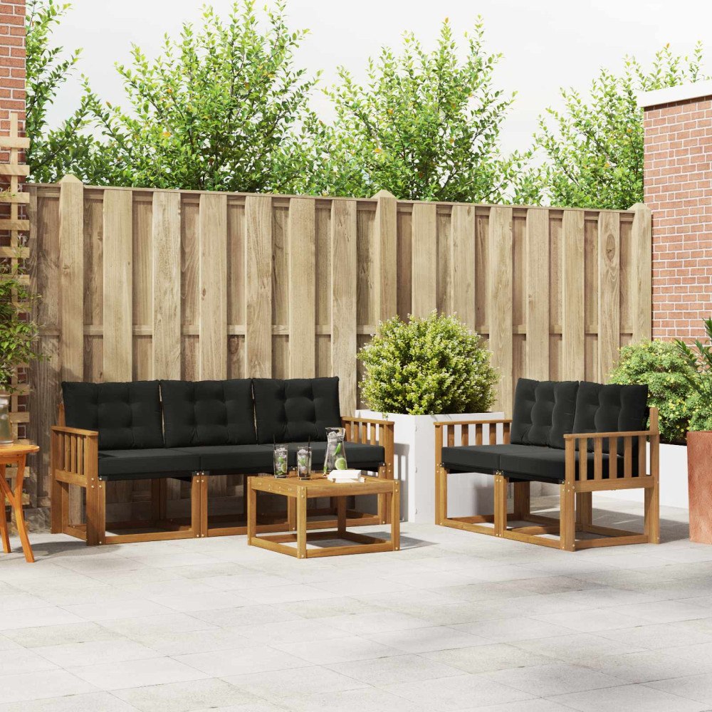 vidaXL Utomhussoffset med kudde 6 pcs Naturlig och svart