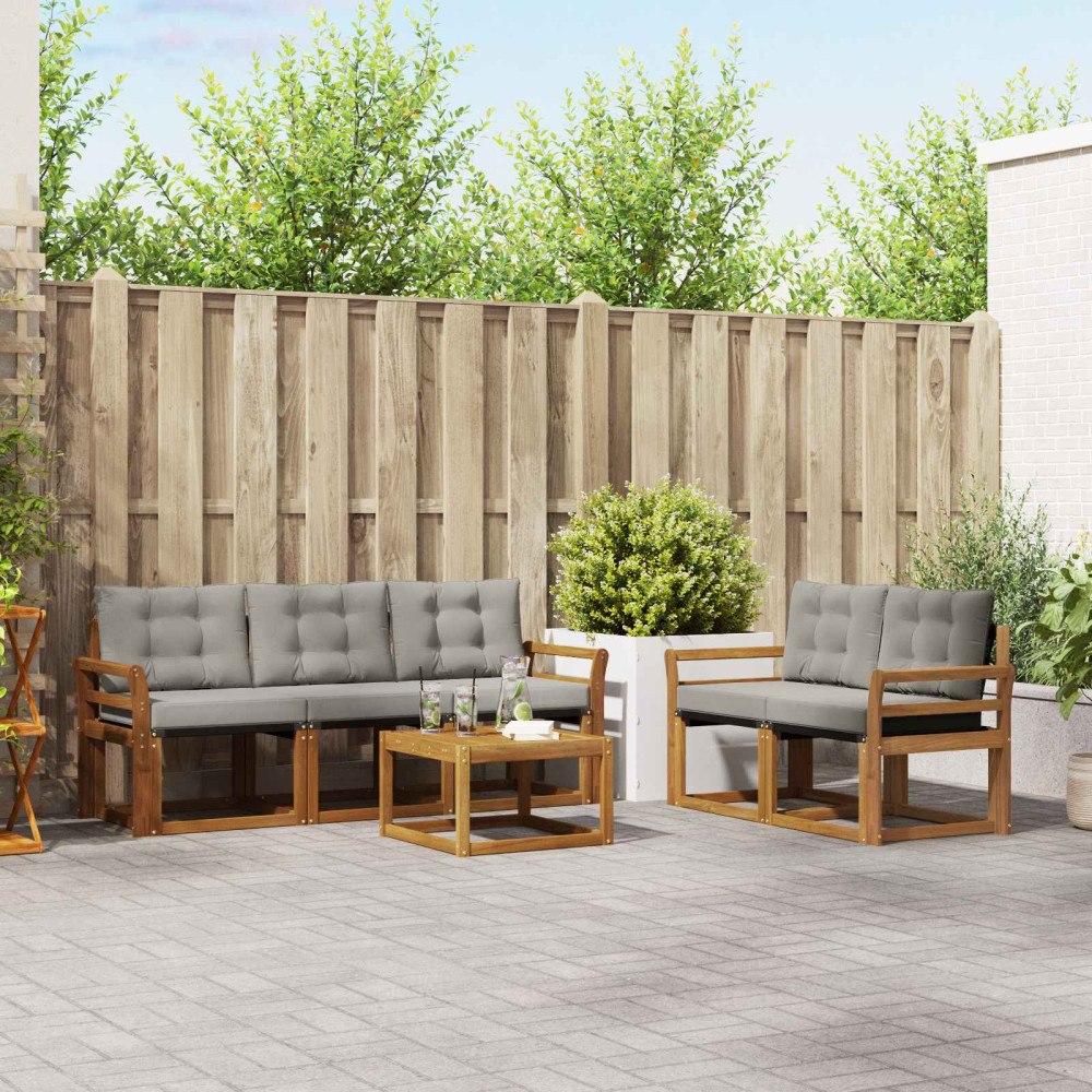 vidaXL Utomhussoffset med kudde 6 pcs Naturlig och Ljus Grå