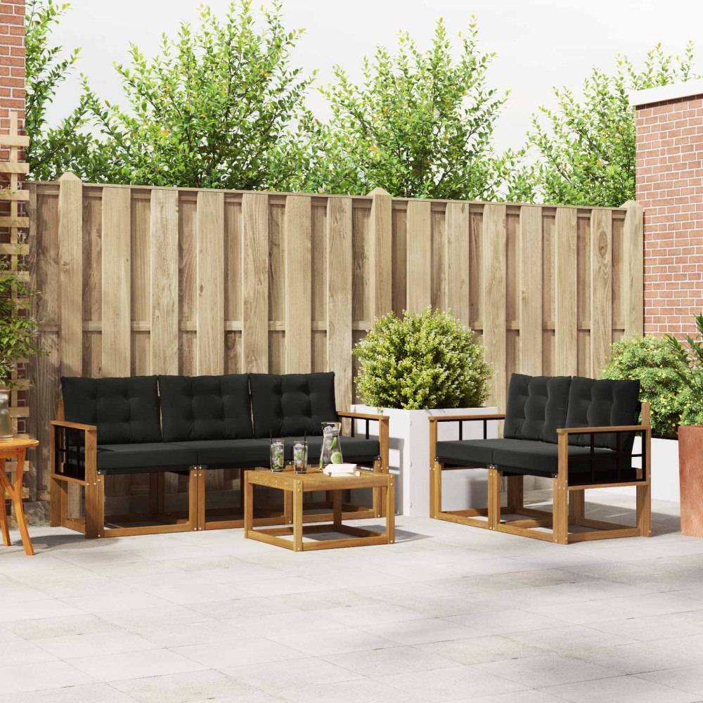 vidaXL Utomhussoffset med kudde 6 pcs Naturlig och svart