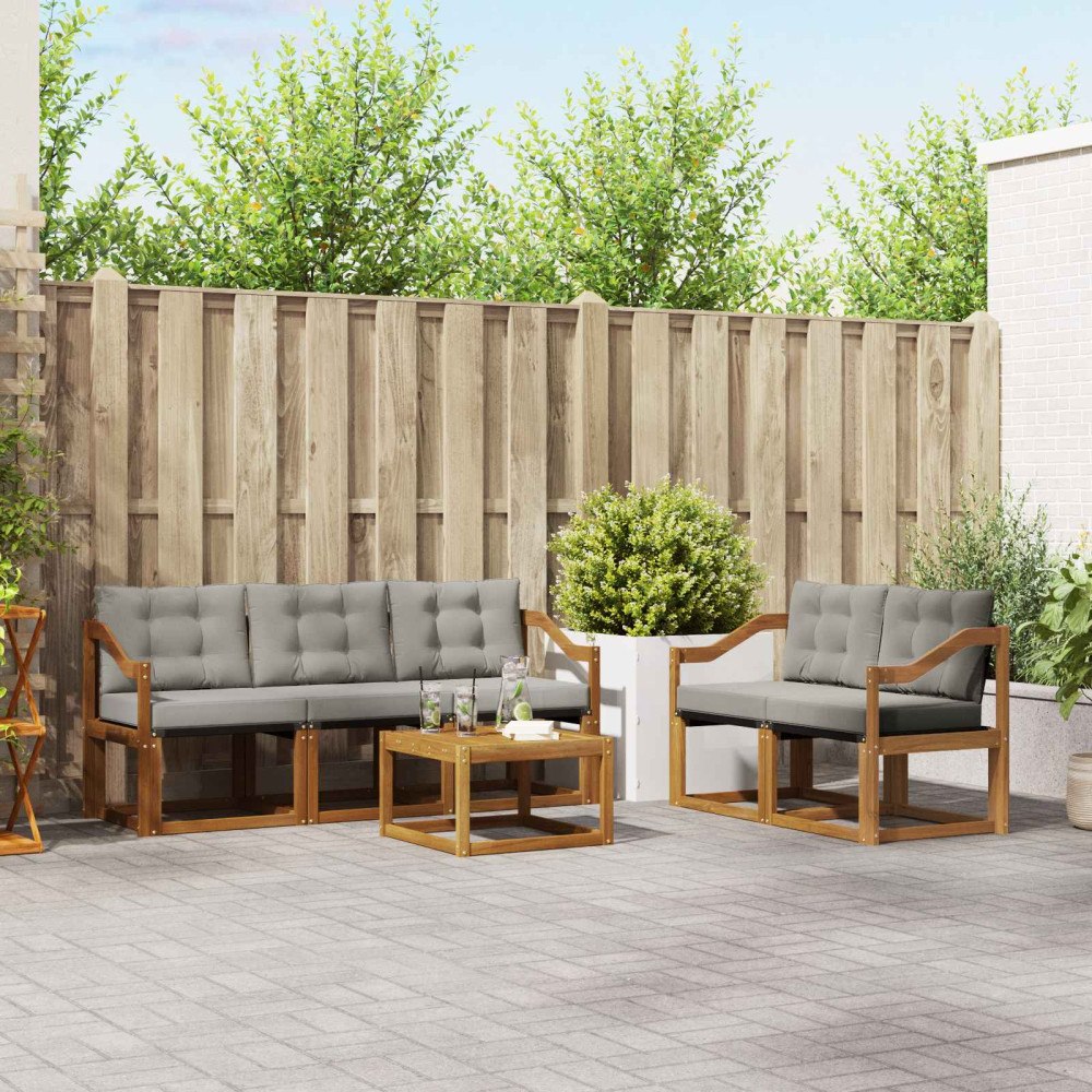 vidaXL Utomhussoffset med kudde 6 pcs Naturlig och Ljus Grå