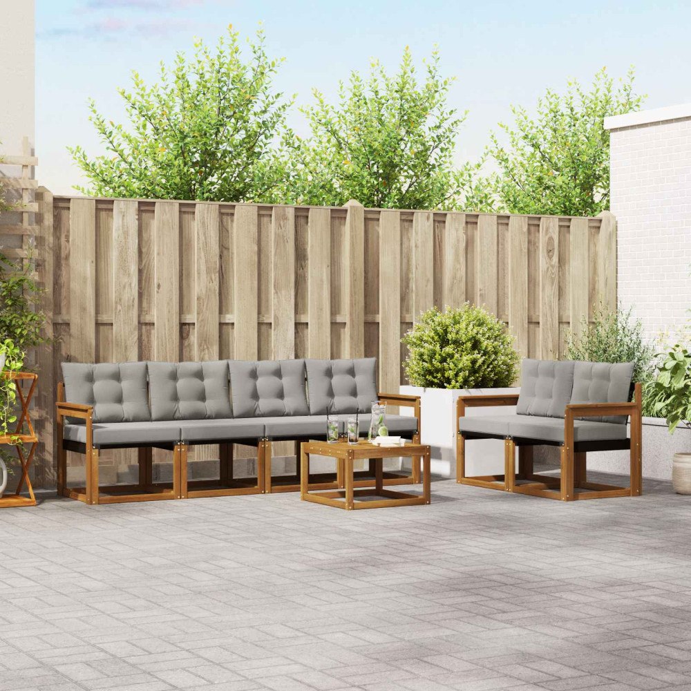 vidaXL Utomhussoffset med kudde 7 pcs Naturlig och Ljus Grå