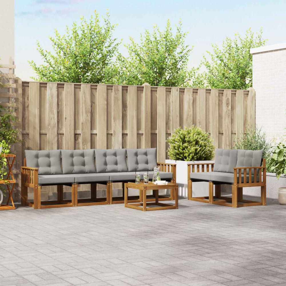 vidaXL Utomhussoffset med kudde 7 pcs Naturlig och Ljus Grå