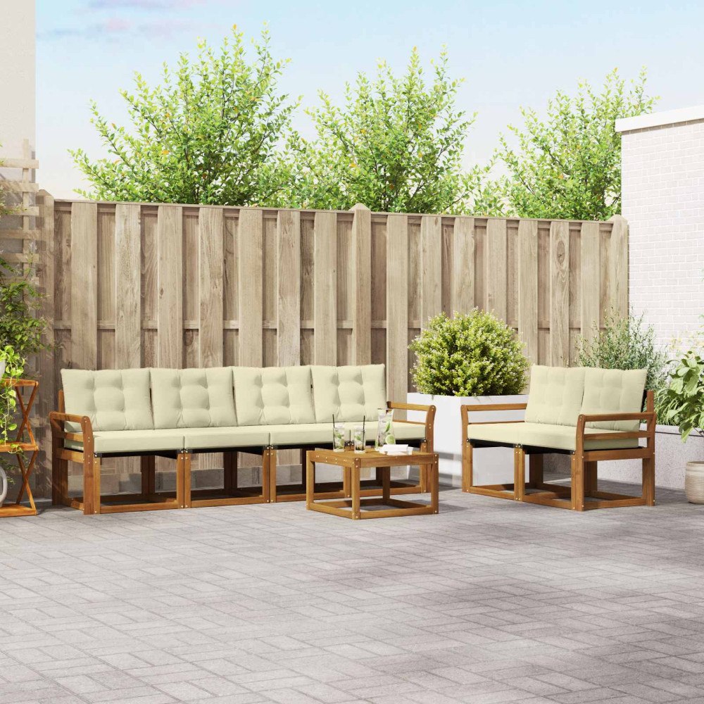 vidaXL Utomhussoffset med kudde 7 pcs Naturlig och Grädde