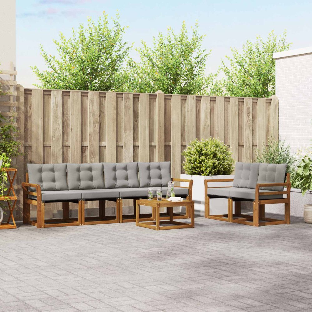 vidaXL Utomhussoffset med kudde 7 pcs Naturlig och Ljus Grå