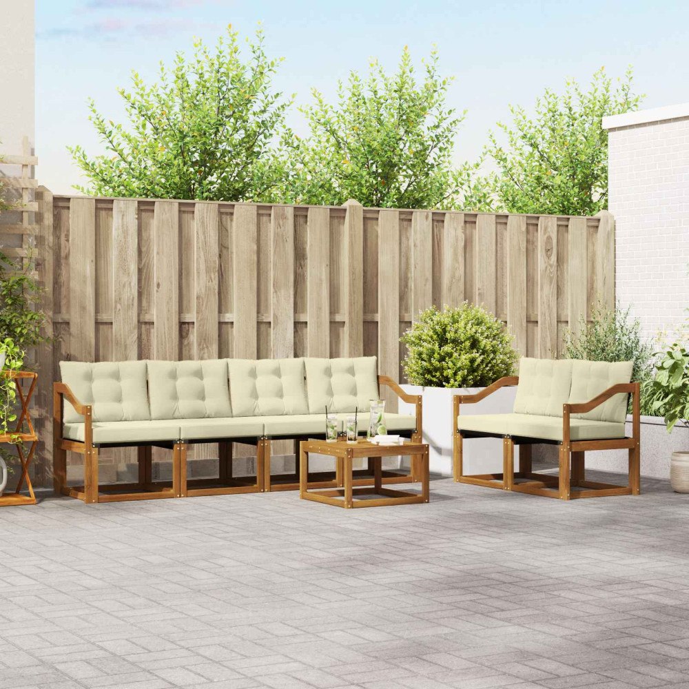 vidaXL Utomhussoffset med kudde 7 pcs Naturlig och Grädde