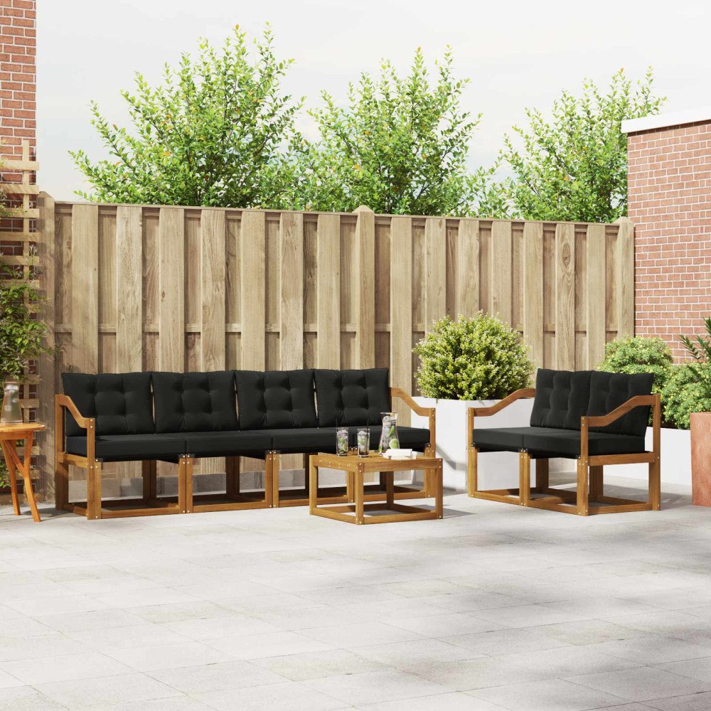 vidaXL Utomhussoffset med kudde 7 pcs Naturlig och svart
