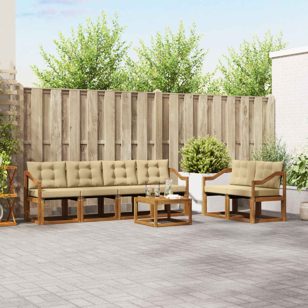 vidaXL Utomhussoffset med kudde 7 pcs Naturlig och Beige