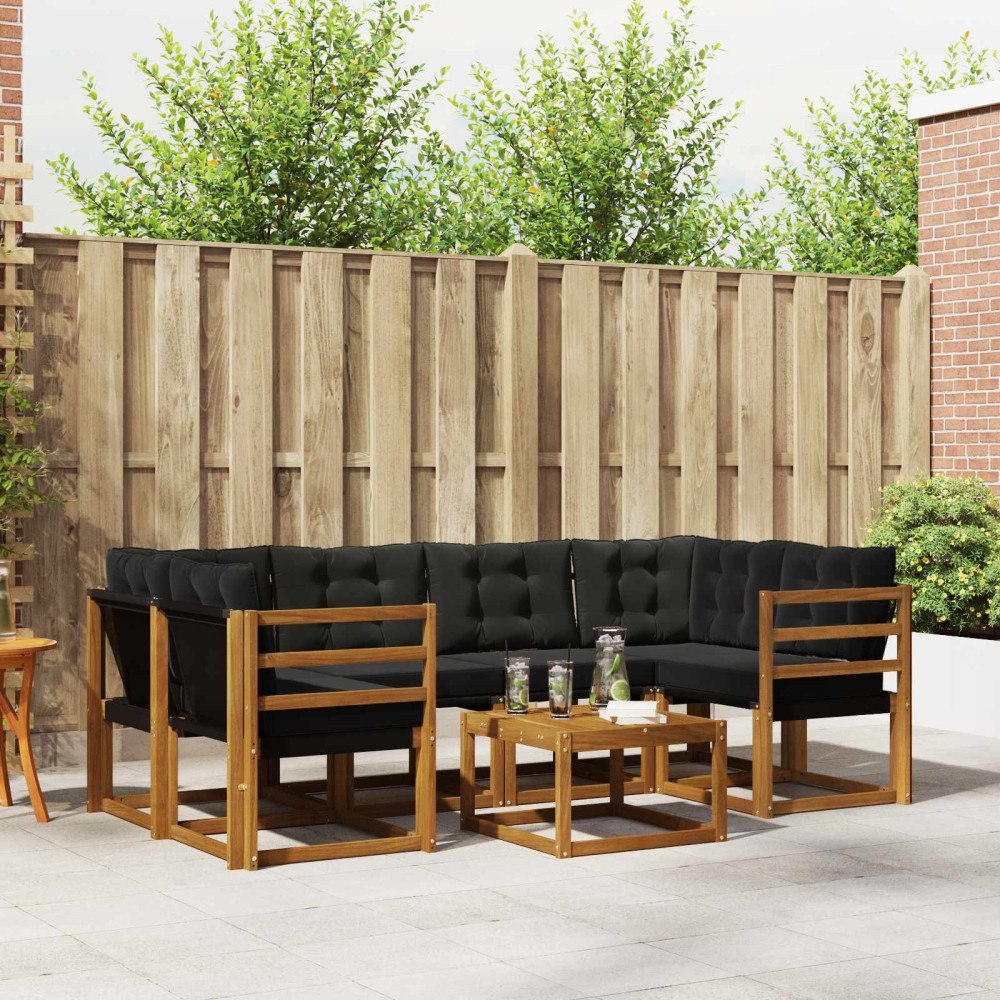 vidaXL Utomhussoffset med kudde 7 pcs Naturlig och svart