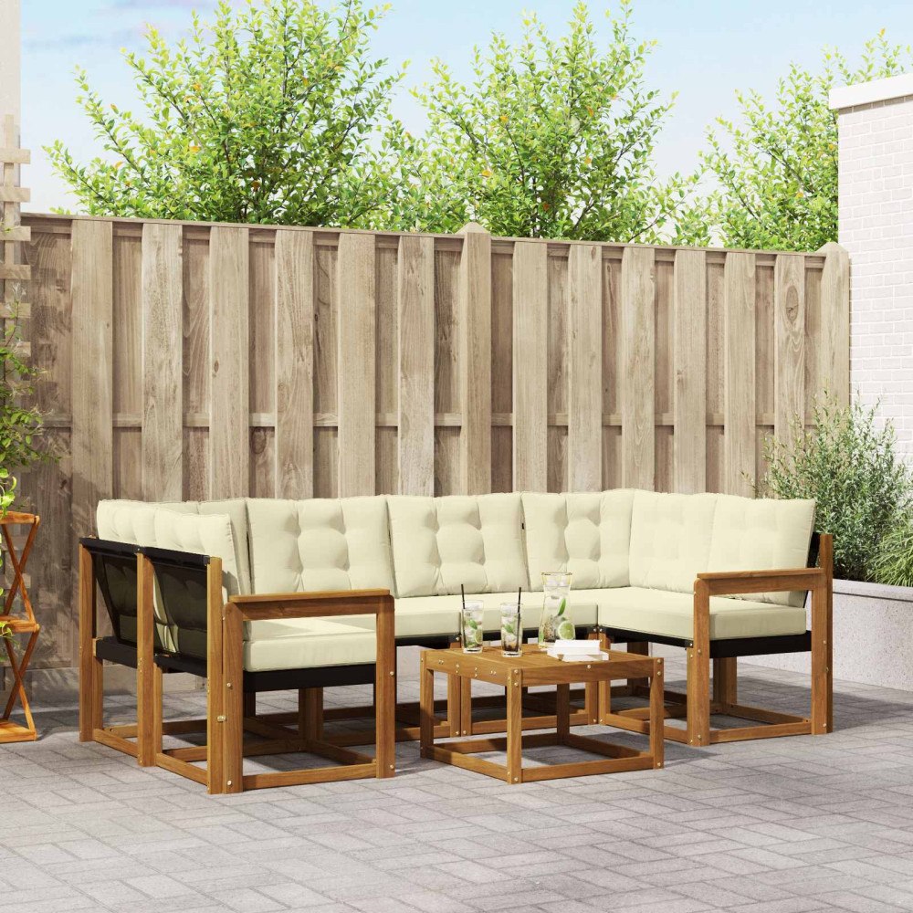 vidaXL Utomhussoffset med kudde 7 pcs Naturlig och Grädde